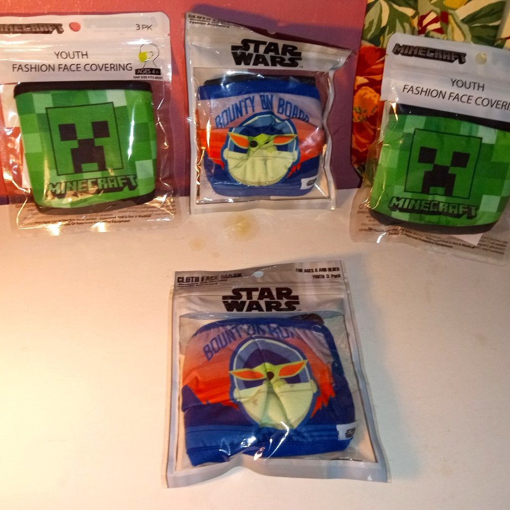 Assorted BOYS CLOTH Face Mask Bundle of 4 Packs, 12 IN TOTAL, NEW!